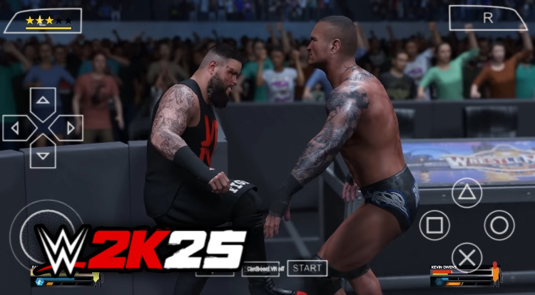 Image of WWE 2K25 PPSSPP ISO on the PPSSPP Emulator, with the WWE 2K25 logo
